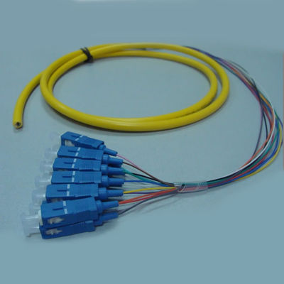 SC / UPC Fiber Optic Pigtail 12 Fibers / Colors Bundle Pigtail Without Kevlar